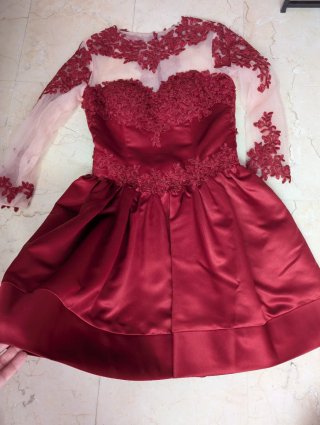 Vestido Burdeos Encaje mujer Talla M L Manga larga