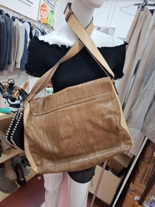 Borsa in pelle marrone e beige