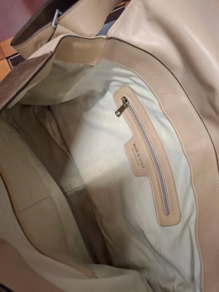 Borsa in pelle marrone e beige