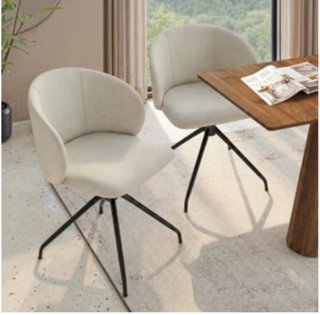 4 Sillas giratorias beige terciopelo patas negras