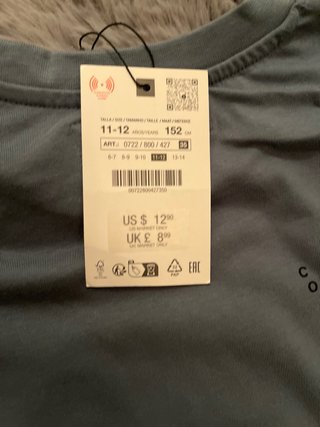 Camiseta Zara Manga Larga Gris Talla M