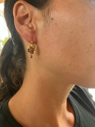 Pendientes Antiguos Siglo XIX Oro 18k y Rubíes