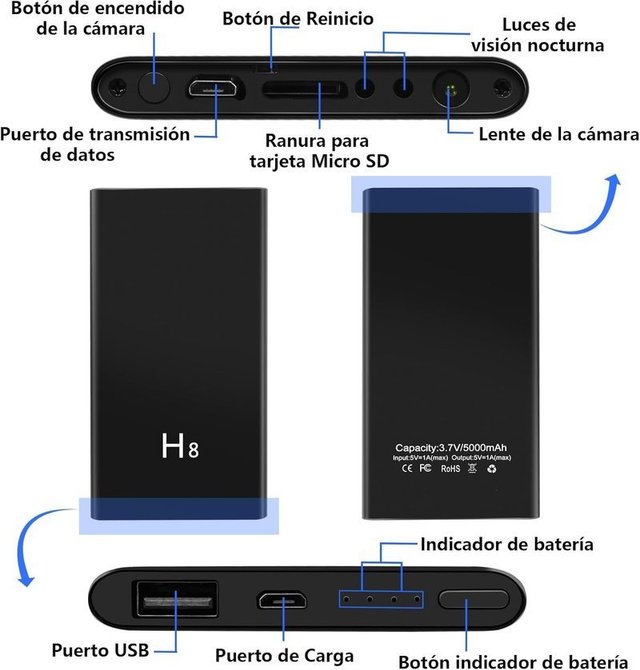 TANGMI H8 Cámara Espía  Sensor  Gravedad 1080P HD