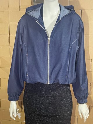 Chaqueta Bomber Denim Zara con Capucha Azul