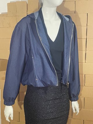 Chaqueta Bomber Denim Zara con Capucha Azul