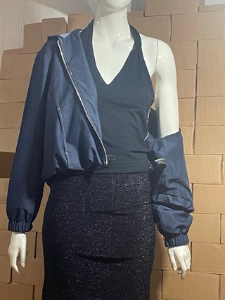 Chaqueta Bomber Denim Zara con Capucha Azul