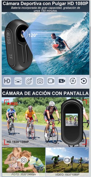 Action Cam, 120° Mini Action Camara Video