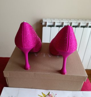 Zapatos tacón fucsia brillantes 38 y 39