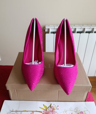 Zapatos tacón fucsia brillantes 38 y 39