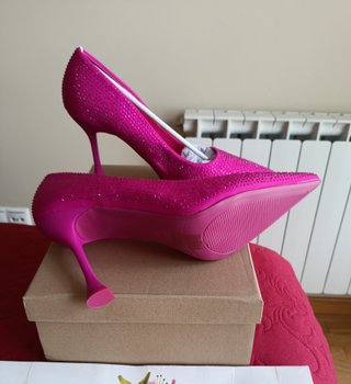Zapatos tacón fucsia brillantes 38 y 39