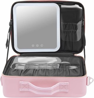 Neceser rosa con espejo y luz LED