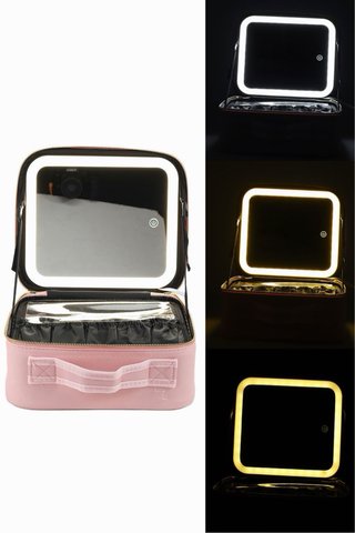 Neceser rosa con espejo y luz LED