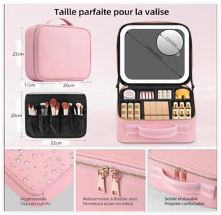 Neceser rosa con espejo y luz LED