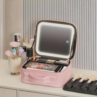 Neceser rosa con espejo y luz LED