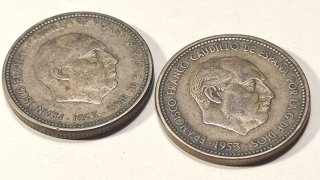 Lote 2 Monedas 2,50 Pts., 1953 *54 *56