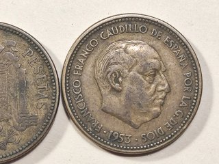 Lote 2 Monedas 2,50 Pts., 1953 *54 *56