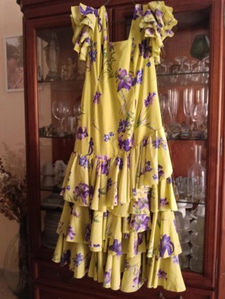 Traje Flamenca Talla Grande Azul y Blanco