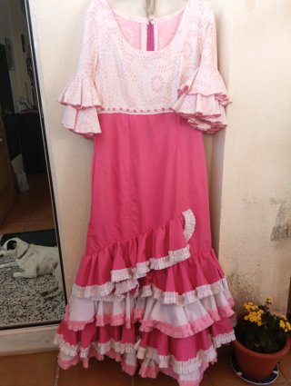 Traje Flamenca Talla Grande Azul y Blanco