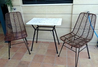 Conjunto mesa y sillas ratán de jardín de 1930