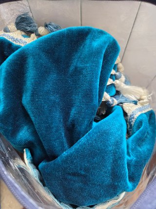 Pareja cortinas terciopelo azul a mano con borlas