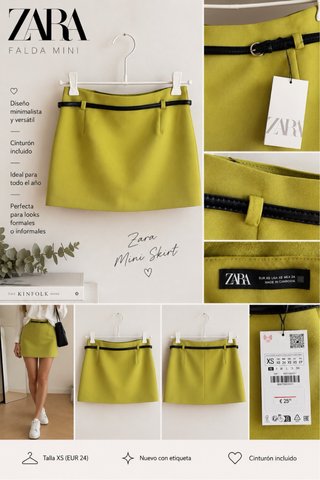 Minifalda Zara Verde Oliva Talla XS