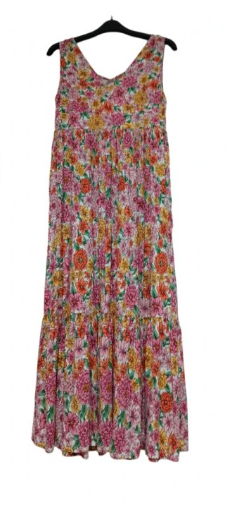 Springfield.Vestido largo flores rosas.vaporoso.