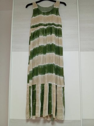 Vestido Largo Estampado Verde y Beige