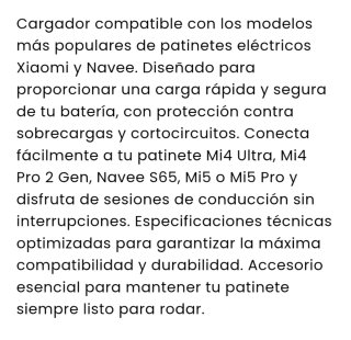 Cargador para Patinete Xiaomi, Navee y Ninebot