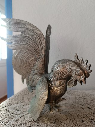 Pareja Gallos Metal Plateado