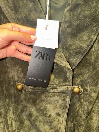 Chaqueta Zara Piel Verde Talla M