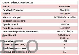 Plancha Eléctrica Acero Laminado Serie 100 - PLCE6100