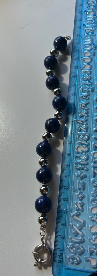 Pulsera Bolas Piedra Azul y Plata