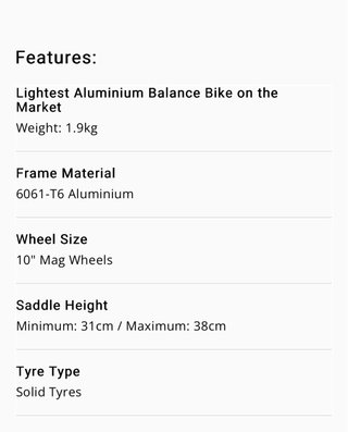 Bicicleta de equilibrio marca Vitus. Super ligera.