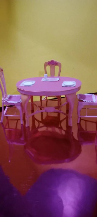 Juego comedor muñecas vintage rosa