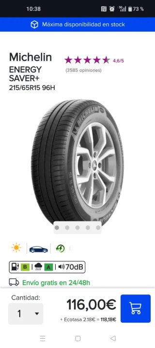 4 Neumáticos Michelin ENERGY SAVER+ 215/65R15 96H