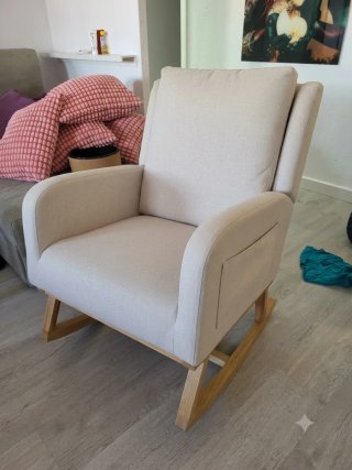 Silla Mecedora Lactancia Beige Tela y Madera