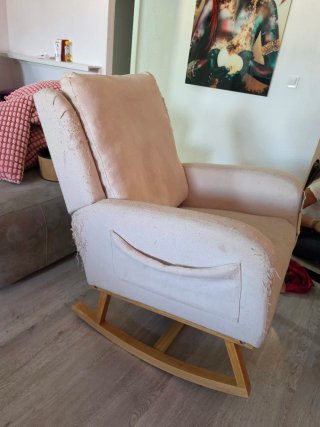 Silla Mecedora Lactancia Beige Tela y Madera
