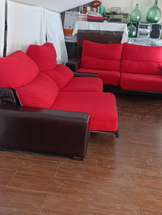 Sofá 2 +2 plazas rojo y marrón
