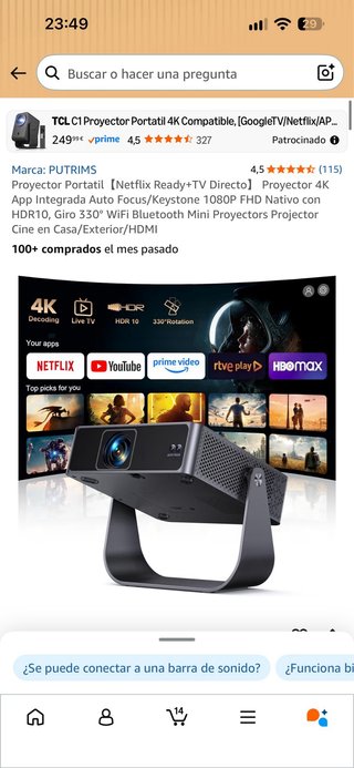 Proyector Putrims S36 4K FHD HDR10 Auto Focus