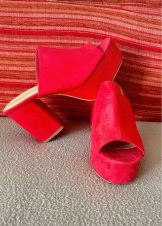 Sandalias Rojas Plataforma Tacón