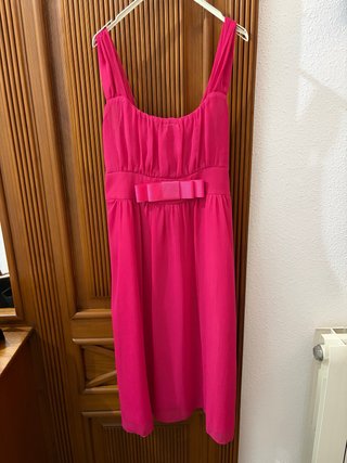 Vestido fiesta rosa fucsia lazo