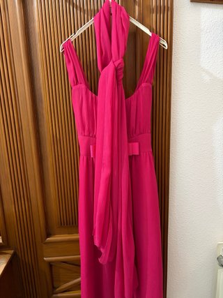 Vestido fiesta rosa fucsia lazo