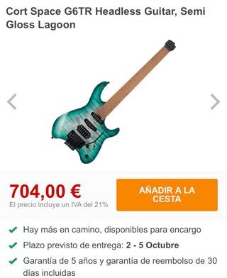 Guitarra Eléctrica Cort Space G6TR Headless