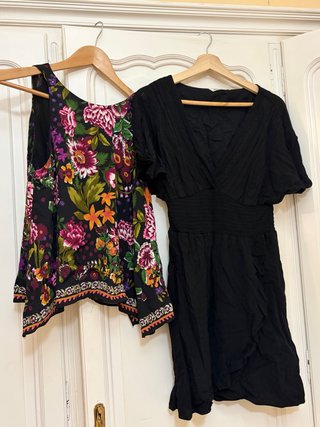 Conjunto Ropa Mujer: Top Estampado y Vestido Negro