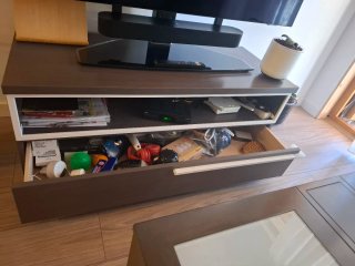 Mesa centro y mueble TV madera y cristal