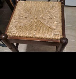 Taburete bajo de enea y madera (4 uds)