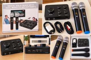 Rybozen Karaoke Mixer + 2 Micrófonos Inalámbrico