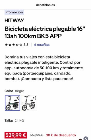Bicicleta Eléctrica Plegable Hitway BK5
