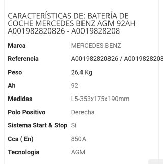 Batería Mercedes-Benz A0019822008