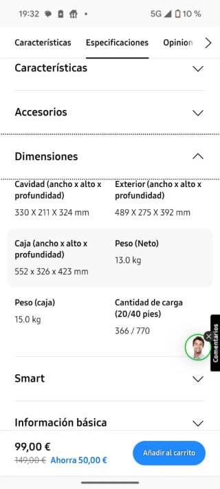 Microondas Samsung 23L, garantía marzo 2028